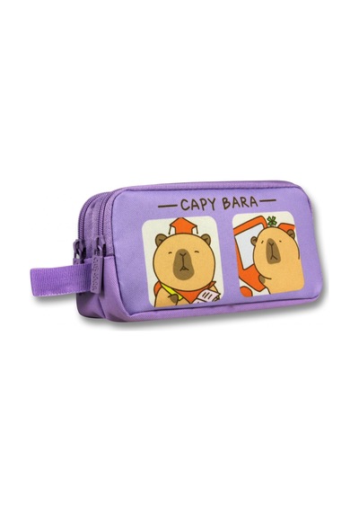 Capybara İki Bölmeli Capybara Baskılı Lila Kız Çocuk Kalem Çantası - 6217
