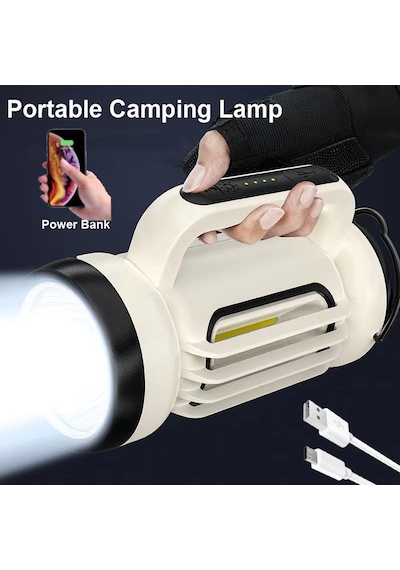 Ultra Şarjlı Güçlü El Feneri Hızlı Dolum Ve Kablo Ile Şarj Imkanı Powerbank Özellikli Beyaz