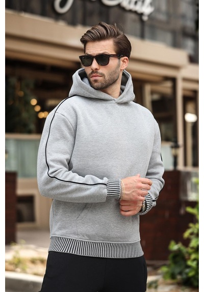 Madmext Grimelanj Kapüşonlu Kanguru Cep Erkek Sweatshirt E7163 Grimelanj