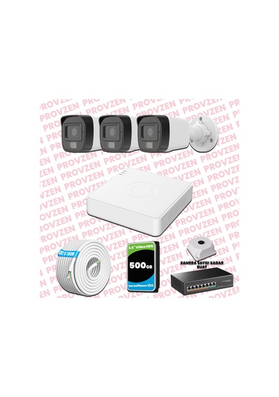 Provzen Hikvision 3 Kameralı Ip Full Hd Renkli Güvenlik Kamerası Mikrofonlu