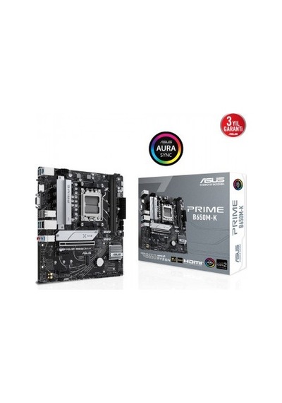 Asus Prıme B650m-k Amd B650 Am5 Ddr5 6400 Dp Analog 2x M2 Usb3.2 Aura Rgb 2.5gbit Lan