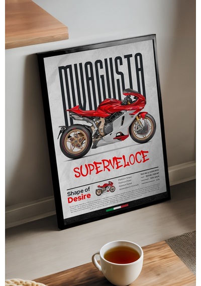 Mv Agusta Superveloce Siyah Ahşap Çerçeveli Poster, Dekoratif Motosiklet Duvar Tablosu