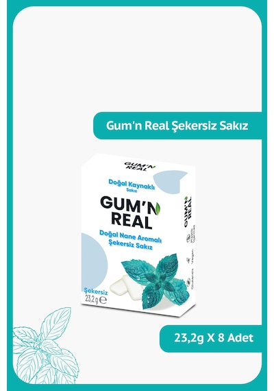 Gum'n Real - Doğal Nane Aromalı Şekersiz Sakız - 23.2 Gram - 8 Adet