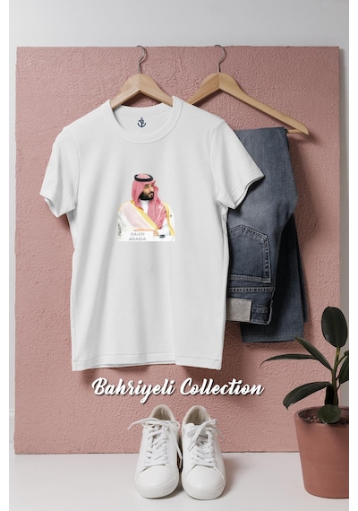 Oversize Mohammed Bin Salman Tasarımlı Unisex T-shirt Beyaz