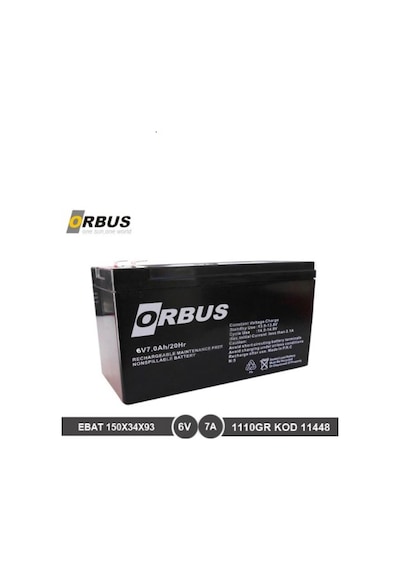 Orbus 6 Volt 7 Amper Bakımsız Kuru Akü 6v 7ah N11.11905