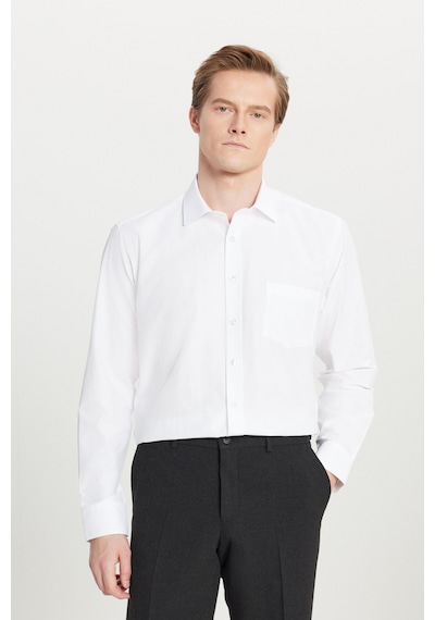AC&Co / Altınyıldız Classics Erkek Beyaz Kolay Ütülenebilir Comfort Fit Geniş Kesim Klasik Yaka Gömlek Beyaz