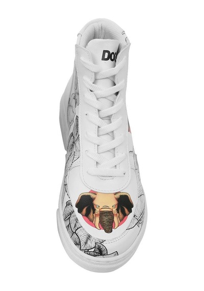 Kadın Vegan Deri Beyaz High Sneakers - Elephants Never Forget Tasarım Çok Renkli