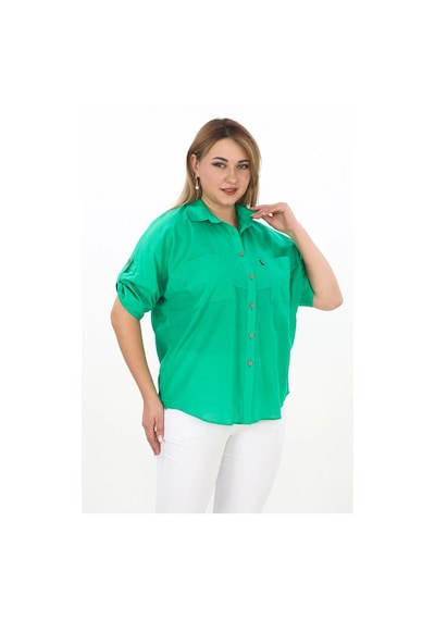 Lady Majestic %100 Cotton Yazlık Organik Büyük Beden Kadın Gömlek Benetton Yeşil Benetton Yeşili Lady Majestic %100 Cotton Yazlık Organik Büyük Beden Kadın Gömlek Benetton Yeşil Benetton Yeşili