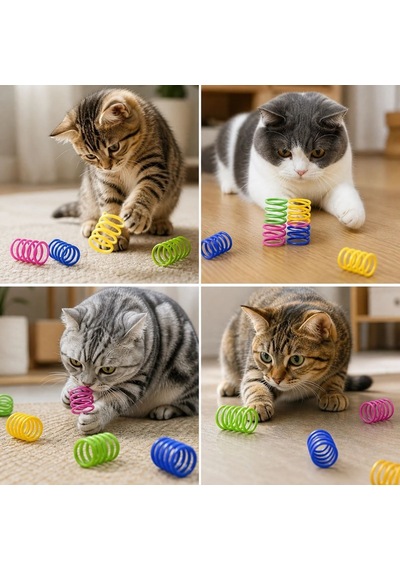 Buffer 4'lü Renkli Spiral Yay Kedi Oyuncağı, Esnek Ve Hareketli Eğlenceli Kedi Oyun Seti