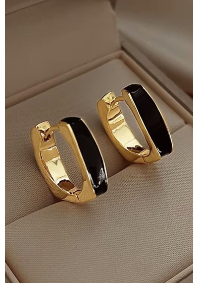 Kadın Küpe 14k Gold Renkli Mineli Preminium Halka Küpe Siyah
