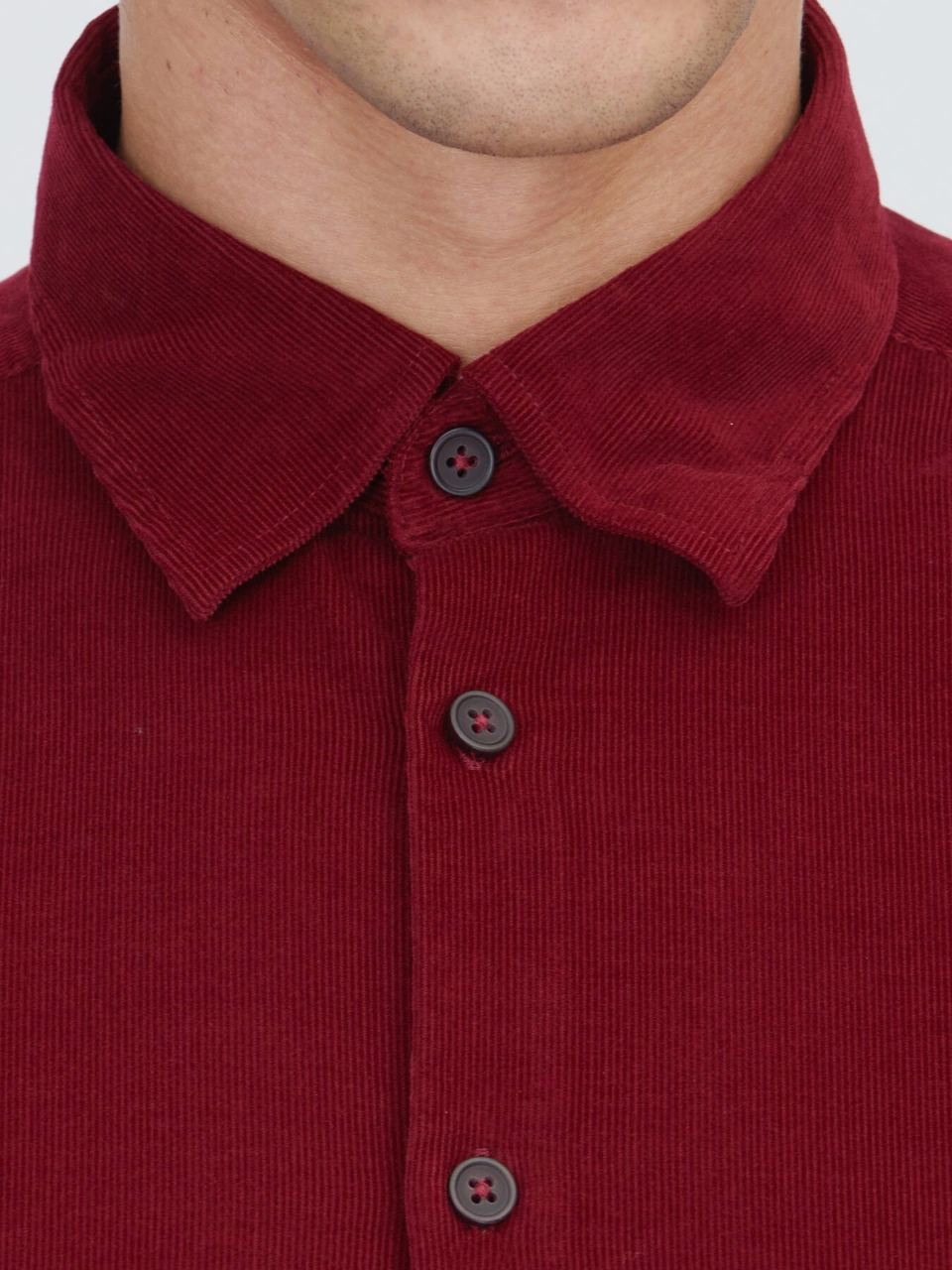 Kip Kırmızı Çizgili Regular Fit Dokuma Kadife Casual %100 Pamuk Gömlek Kırmızı