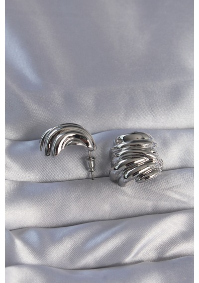 Pirinç Gümüş Renk Tırtıklı Bombe Model Küpe - Ebj270706w25249 Silver