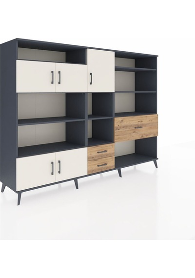 Hyperion Dolap 13 Raflı 3 Çekmeceli 5 Kapaklı 220x44x163 Antrasit Antrasit-aytaşı/çam