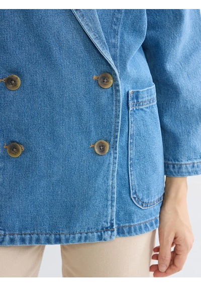 Lc Waikiki Lacivert Kruvaze Yaka Kadın Jean Blazer Ceket