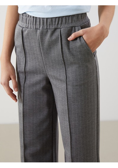 Lcw Modest Gri Beli Lastikli Çizgili Kadın Pantolon