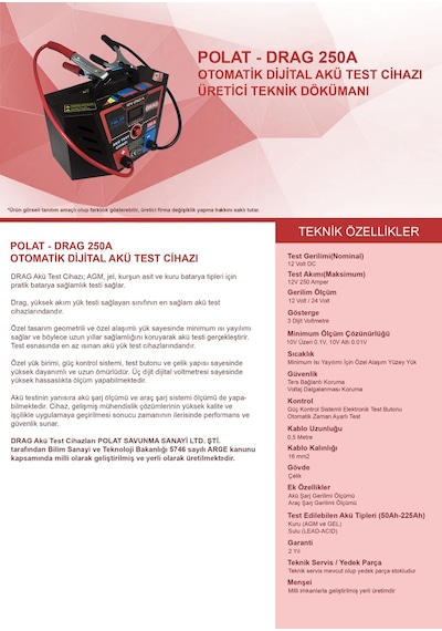 polataku Drag 250A Dijital Otomatik Akü Test Cihazi
