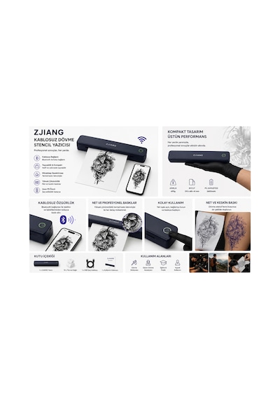 Netum Zjiang Bluetooth Taşınabilir Profesyonel Dövme Şablonu Tattoo Yazıcısı Termal Yazıcı