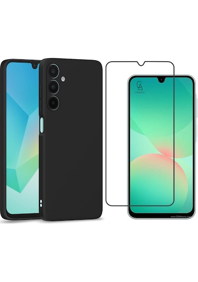 Samsung Galaxy A26 Uyumlu Kılıf Esnek Silikon Telefon Kılıfı Ve Temperli Cam Ekran Koruyucu Siyah