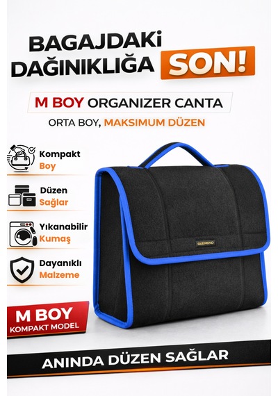 Oto Bagaj Organizer Bagaj Çantası M Boy Kaymaz Cırt Bantlı Velur Kompakt Düzenleyici - Mcx2