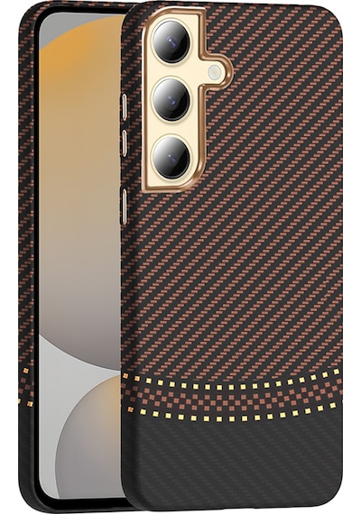 Galaxy Uyumlu S24 Plus Kılıf M-safe Şarj Özellikli Karbon Fiber Görünümlü Tchs Gros Kapak - Gold-siyah Gold-siyah
