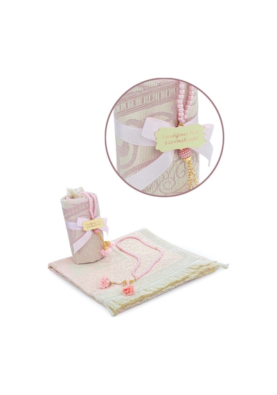 Hediyelik İsme Özel Tesbihli Seccade Seti Pembe Pembe