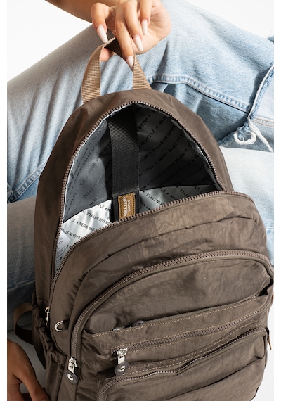 Nemo Bags Bej Unisex Okul Çantası, Laptop Seyahat Sırt Çantası, Crinkle Su Geçirmez Kumaş, 21 Lt, 40x30cm Kahverengi