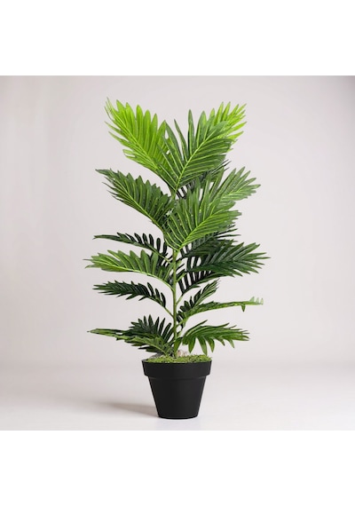 100 Cm Yapay Areca Palmiyesi Premium Dekoratif İç Mekan Bitkisi Siyah Plastik Saksı Yeşil
