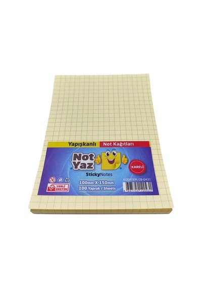 Notyaz Yapışkanlı Bloknot 150 100mm Kare Baskılı 80 Yaprak Çok Renkli