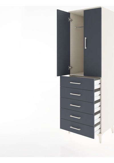 Hyperion Dolap Tek Raflı 5 Çekmeceli Tek Askılı 60x44x195 Aytaşı-antrasit Aytası