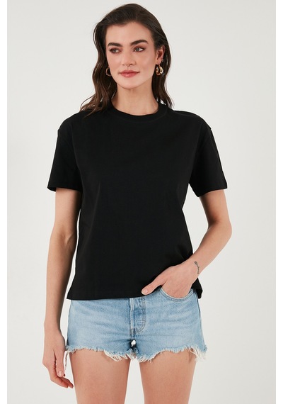 Lela Pamuklu Oversize Fit Bisiklet Yaka Bayan T Shirt 5866097 Siyah