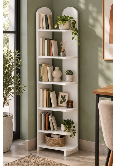 Sulorahome 5 Raflı Beyaz Çok Amaçlı Kitaplık Ve Dekoratif Raf Ünitesi Antrasit