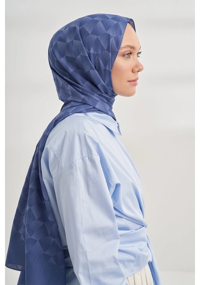 Armanda Cotton Monogram Geometrik Desen Şal 3120 İndigo