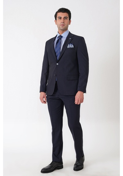 Efor Slim Fit Esnek %97 Yünlü Düz Lacivert Takım Elbise Tk 957