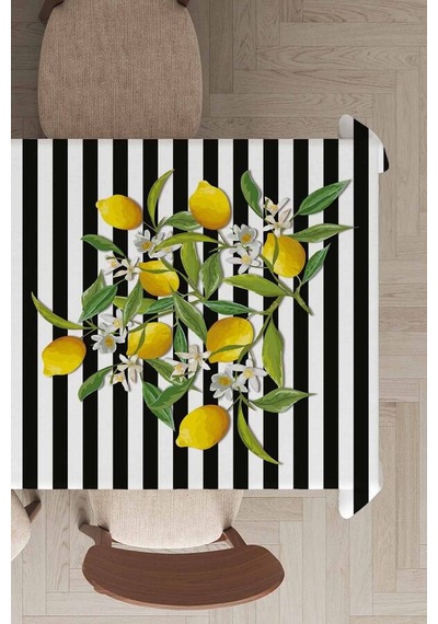 Sarı Limonlu Desen Dokuma Leke Tutmaz Masa Örtüsü Mso116n11