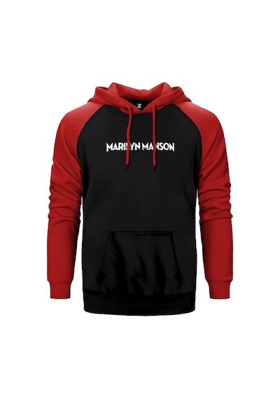 Marilyn Manson Classic Kırmızı Renk Reglan Kol Kapşonlu Sweatshirt Kırmızı