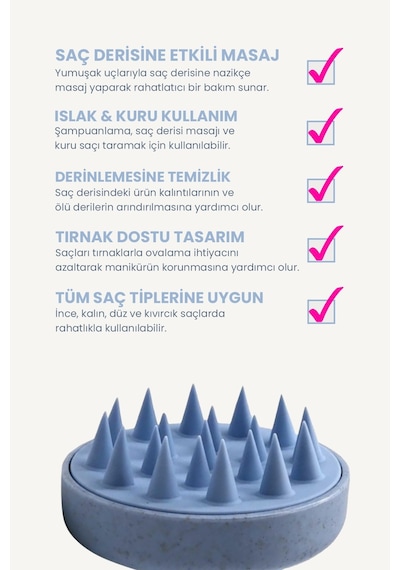 Saç Bakım Fırçası, Saç Derisine Masaj Yapan Şampuan Tarağı, Duş Fırçası Mavi