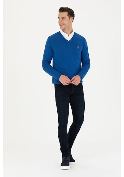 U.S. Polo Assn. Erkek Slim Fit V Yaka Saks Kazak 50269006-vr045 Çok Renkli