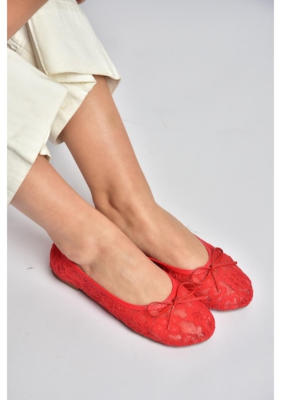 Fox Shoes Y726785206 Kırmızı Dantelli Kadın Babet