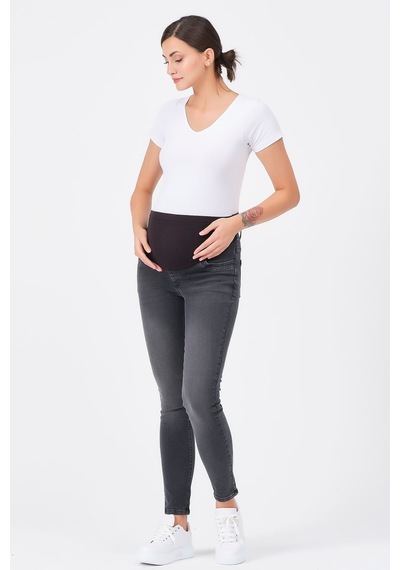 Busa Hamile Skinny Dar Paça Büyük Beden Kot Pantolon Antrasit-antrasit