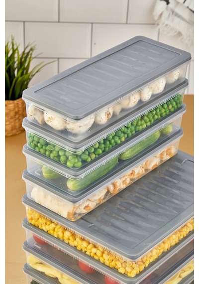 Multi Box 8 Parça 2 Farklı Boy Saklama Kabı Seti - Dondurucu & Mikrodalga Uyumlu Gri