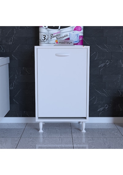 Sare Banyo Dolabı Kirli Çamaşır Sepetli Banyo Dolabı Beyaz Dolap 45 X 75 X 32,5 CM