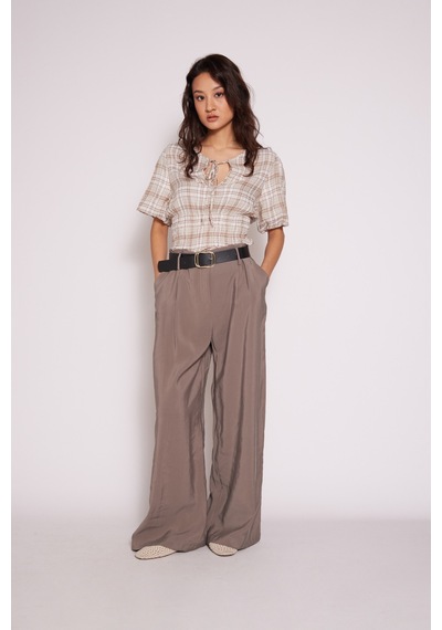 Kemerli Pilili Pantolon Vizon