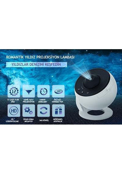 Yıldızlı Gökyüzü Gece Lambası Galaxy Projektör Çocuklar İçin Beyaz