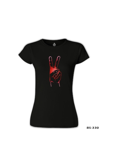 Zafer İşareti Siyah Kadın Tshirt 001