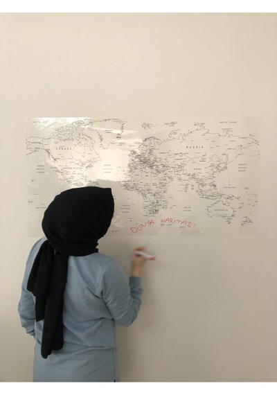 Dünya Haritası Yazı Tahtası Akıllı Kağıt Tahta Yapışkansız Tutuna-Şeffaf