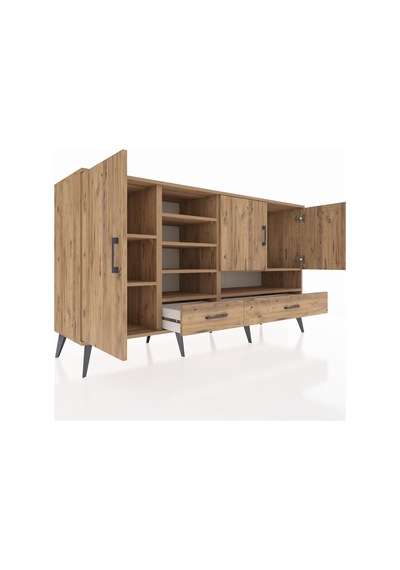 Kronos Konsol 8 Raflı 2 Çekmeceli 3 Kapaklı 176x59x99 Çam-çam Çam-çam