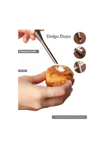 Dolgu Duyu Paslanmaz Puf Başlığı Şanti Dolum Duyu Krema Torbası Sıkma Ucu Duy Orta Boy Metalik Gri