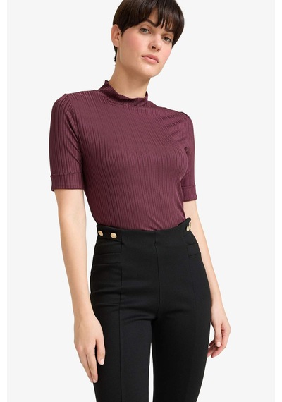 Defacto Regular Fit Yarım Balıkçı Yaka Fitilli Kaşkorse Kısa Kollu Tişört B1177ax25aubr86 Pembe