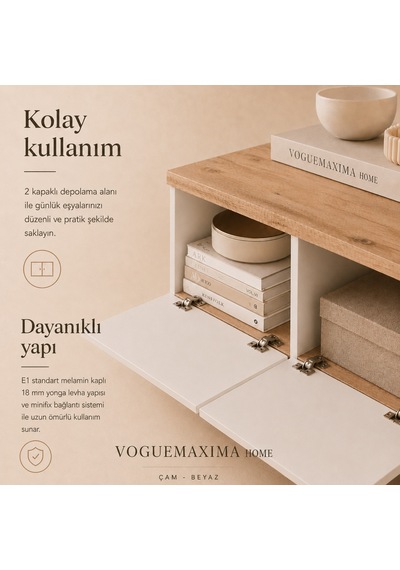 The Voguemaxima Bellagio 2 Kapaklı Orta Sehpa 90 60 23,6 Cm Çam-beyaz Çam - Beyaz