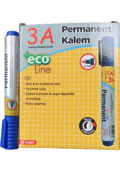 3A Yuvarlak Uçlu Permanent Marker Koli Kalemi 12'Li Paket Mavi